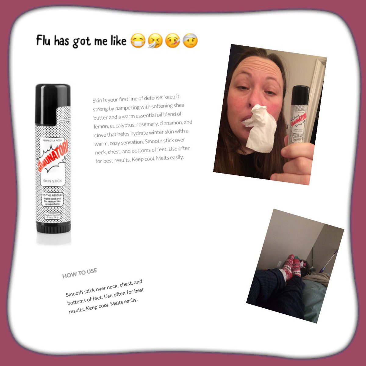 PoshwithTina's tweet photo. Super sick? Try this skin stick .. it's helping me breathe easier and soothing my throat and also soothing my poor nose .
#theimmunator #coldandflu #perfectlyposh #makenefeelbetter #skinstick https://t.co/2bWsZblKG9