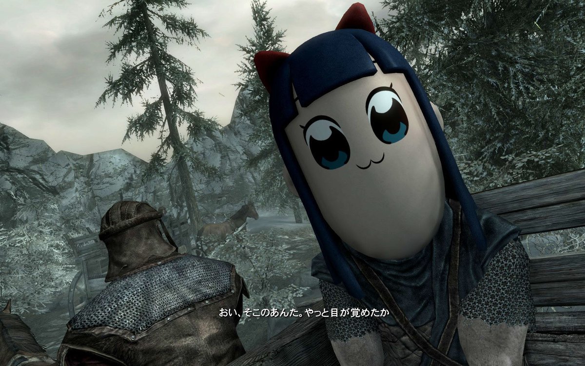 ひげよし On Twitter Skyrim Mod Pop Team Epic Helmet Skyrim Seにポプテピピック風の ヘルメット を追加するmodです コンソール必須 オプションファイルと入れ替えるとオープニングを再現できます お楽しみくだされ Https T Co 6hxm8tin1x Https T Co