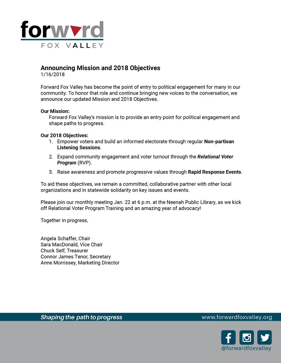 forwardfv's tweet image. As we move forward in the new year, we are excited to announce our sharpened mission and 2018 objectives. #forward #progress