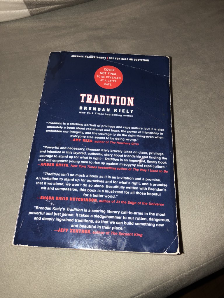 #Tradition is the book that I need to help have the important conversations with my class of all middle school boys. Tomorrow we start reading, and talking about they can all be Bax. Thank you for the copy from your pocket at #NCTE17. You’re such a good human, <a href="/KielyBrendan/">Brendan Kiely</a>