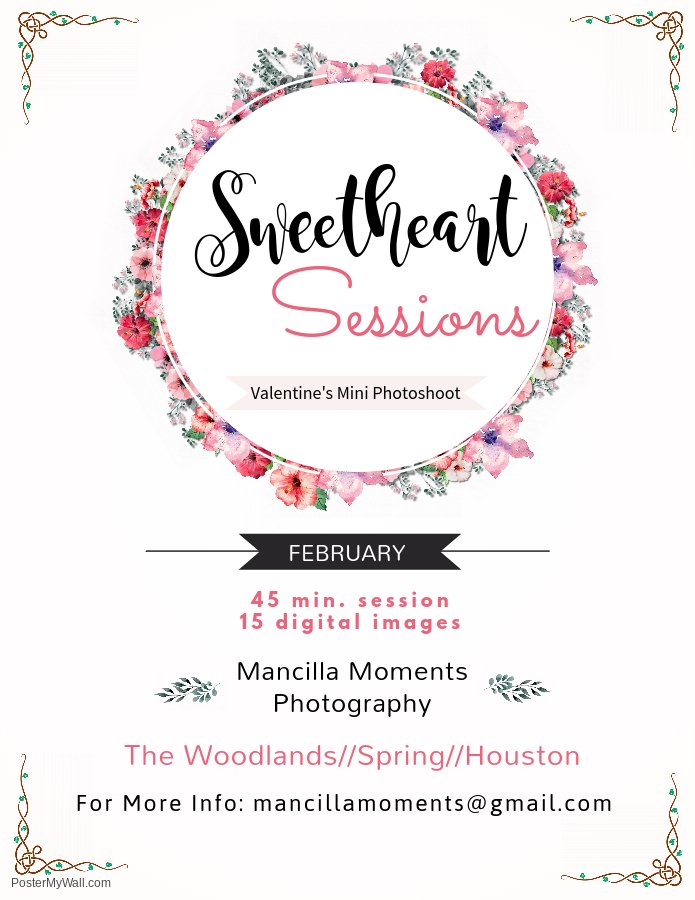 mancillacreate's tweet photo. Now offering Sweetheart Sessions all February long!
#bookwithus #minisessions #valentinesphotoshoot #mmphotography #DMfordeets #TheWoodlands #Spring #Houston #Texas #SweetheartSessions #February #mancillamoments #mancillafoto #emailusforinfo #RT #fave #share #loveoneanother https://t.co/TcBBhwn7ph