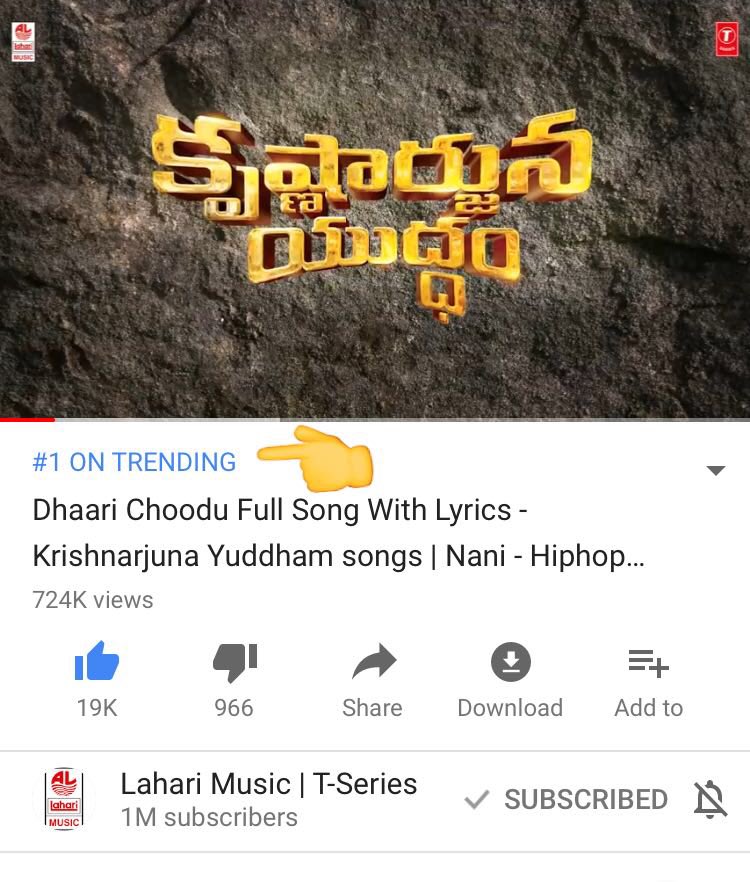 vamsikaka's tweet photo. #DhaariChoodu #KAYFirstSingle is Trending at Number 1 on Youtube.
https://t.co/3BbA68vUn4
#KAYonApr12th https://t.co/iDNUjnVPlR