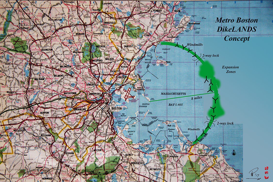 A 14-mile dike proposed for Greater Boston’s sea level rise would stretch from Cohasset to Swampscott and be 200 feet wide for a high-speed elevated train to circumvent the city. Cost; $30-50 billion. commonwealthmagazine.org/environment/14…