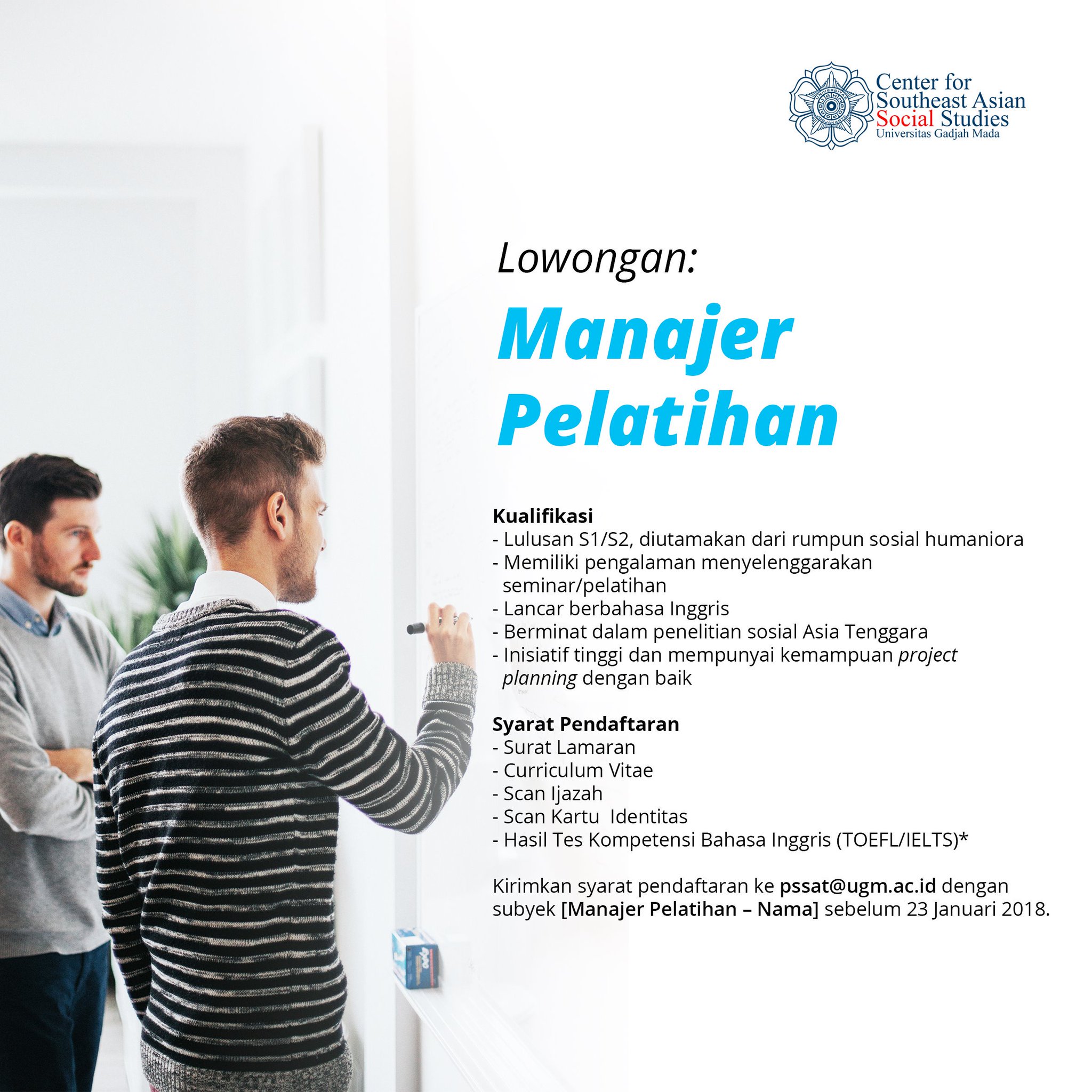 Center for Southeast Asian Social Stu s UGM on Twitter "Pusat Studi Sosial Asia Tenggara Universitas Gadjah Mada membuka lowongan untuk Manajer Pelatihan