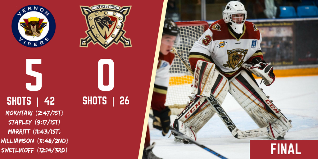 The Warriors fall by a 5-0 score to the <a href="/VernonVipers/">Vernon Vipers</a> tonight from Royal LePage Place #BCHL