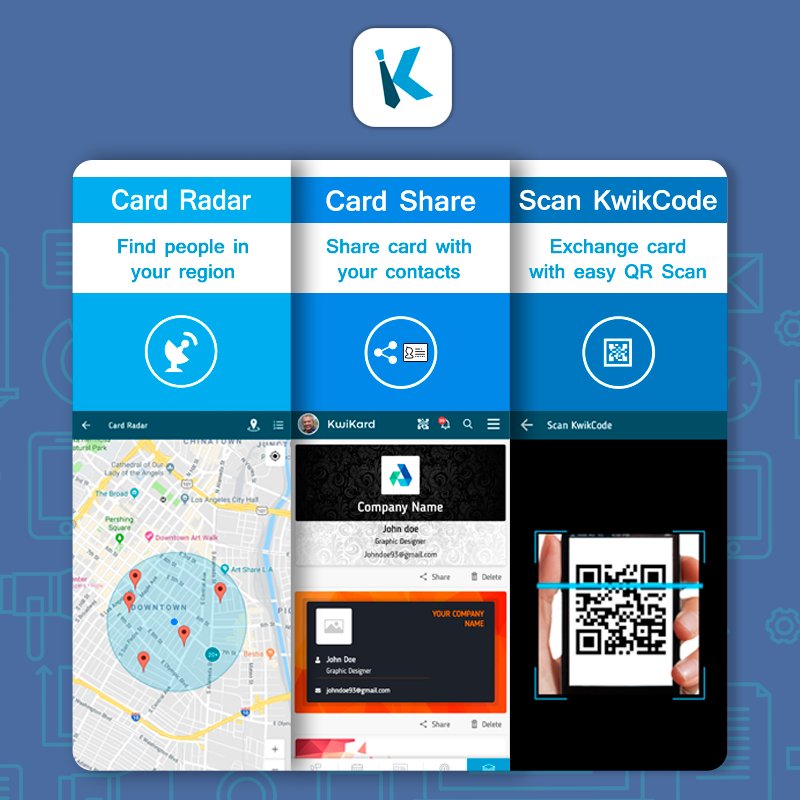 Kwikard01's tweet photo. Kwikard offers you 3 ways to share your business card with people. Enhance the way you connect and drive engagement with people. #businesscardsharing #businessapp #smartkwikard
https://t.co/SXh6eitjxN https://t.co/Ob4JyhbrzG