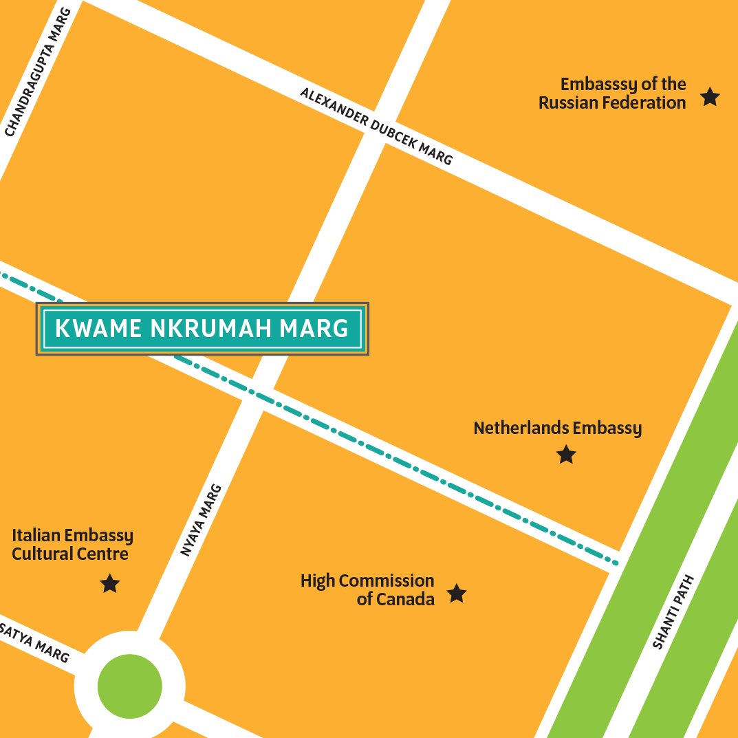 ⭐ Kwame Nkrumah Marg ⭐
Named after the first Prime Minister and President of Ghana, Kwame Nkrumah, who led his country to independence from Britain in 1957
roadsofdelhi.com/portfolio/kwam…