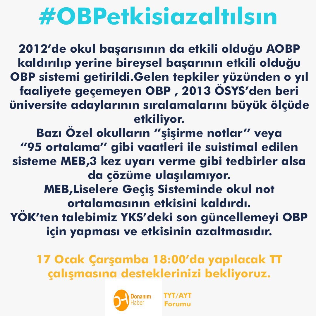 Universitego Yks2021 On Twitter Obpetkisiazaltilsin Bir Puanin Binlere Esit Oldugu Sistemde Obp Etkisi Azaltilmalidir Donanim Haber Tyt Ayt Toplulugunun Duzenlemis Oldugu Tt Calismasina 17 Ocak Carsamba Bugun 18 00 Da Desteklerinizi Bekliyoruz
