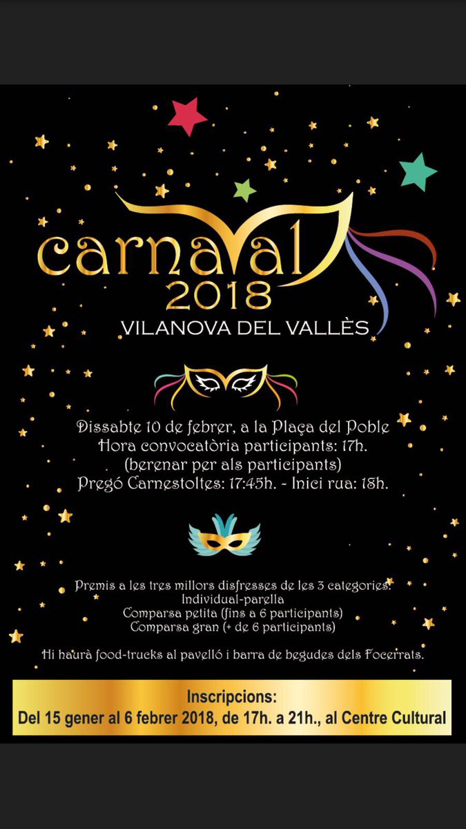 FestesVdV's tweet photo. Carnaval 2018!! Ja has pensat la teva disfressa?? #VilanovadelVallès #socdefestes #Carnaval2018 https://t.co/ySqwERNpJd