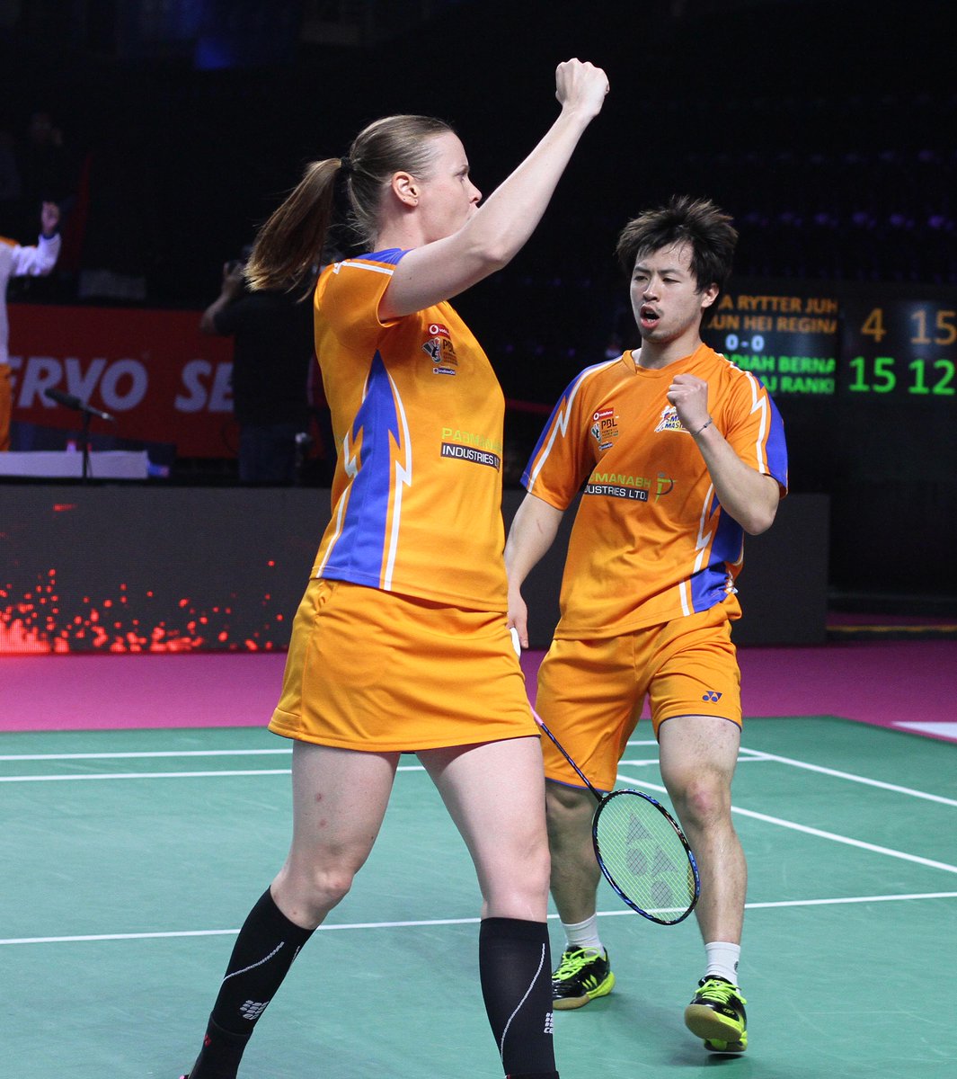 PBLIndiaLive's tweet photo. 2 in 2 for @amdsmashmasters!

The #VodafonePBL debutants continued to impress as they edged past eventual champions, Hyderabad Hunters. https://t.co/JIX5cqGp5k