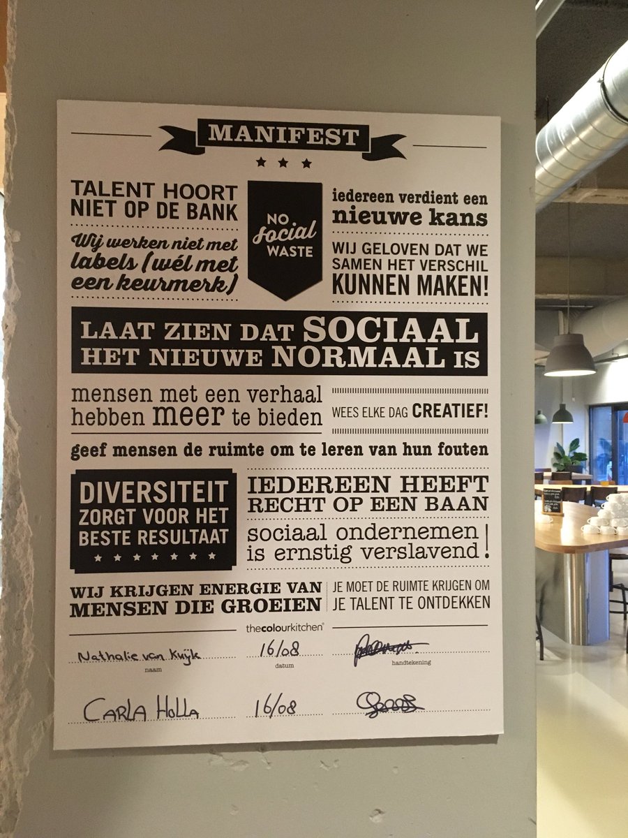 TerzijdeTerzake's tweet photo. Betekenisvol manifest in bedrijfsrestaurant #dealliantie #colourkitchen https://t.co/FKo3OOT471