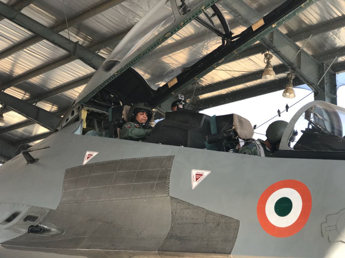 रक्षा मंत्री कार्यालय/ RMO India (@defenceminindia) on Twitter photo Smt <a href="/nsitharaman/">Nirmala Sitharaman</a> in the cockpit of the Sukhoi-30 MKI, familiarising herself with the fighter aircraft, before taking off for a sortie #RakshaMantrifliesSukhoi Smt <a href="/nsitharaman/">Nirmala Sitharaman</a> in the cockpit of the Sukhoi-30 MKI, familiarising herself with the fighter aircraft, before taking off for a sortie #RakshaMantrifliesSukhoi