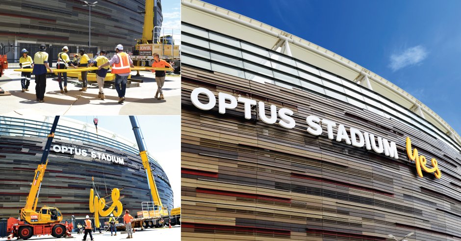 KingmanVisual's tweet photo. Optus Stadium Signage. It was an absolute pleasure working with @Multiplex on this awesome project. #optusstadium #kingmanvisual #signageexperts #talentedteam https://t.co/XnXN64YOOG