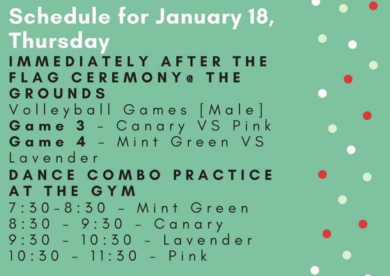 PaulinianLink's tweet photo. ADVISORY: Here is the schedule to be followed tomorrow, January 18. Please be guided accordingly. https://t.co/gDpOpbLBHs