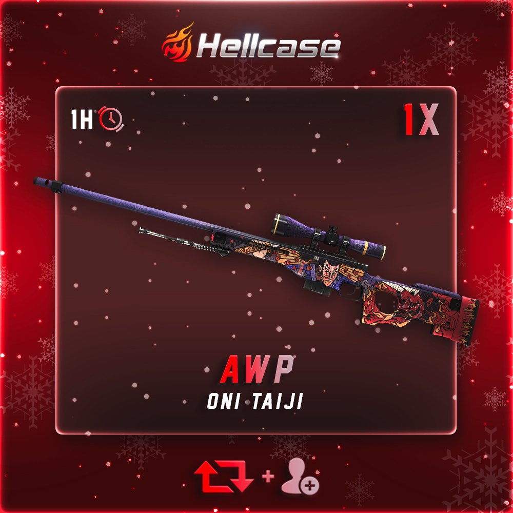 hellcase's tweet photo. ❄️AWP | Oni Taiji #Giveaway:

⛄️ JOIN CHRISTMAS GIVEAWAY: https://t.co/5QeN4pc1Rp  
⛄️ Like + RT + Follow us
⛄️ Paste your profile URL

🏆Winner in 1 hour! https://t.co/TA8QHCZrDv