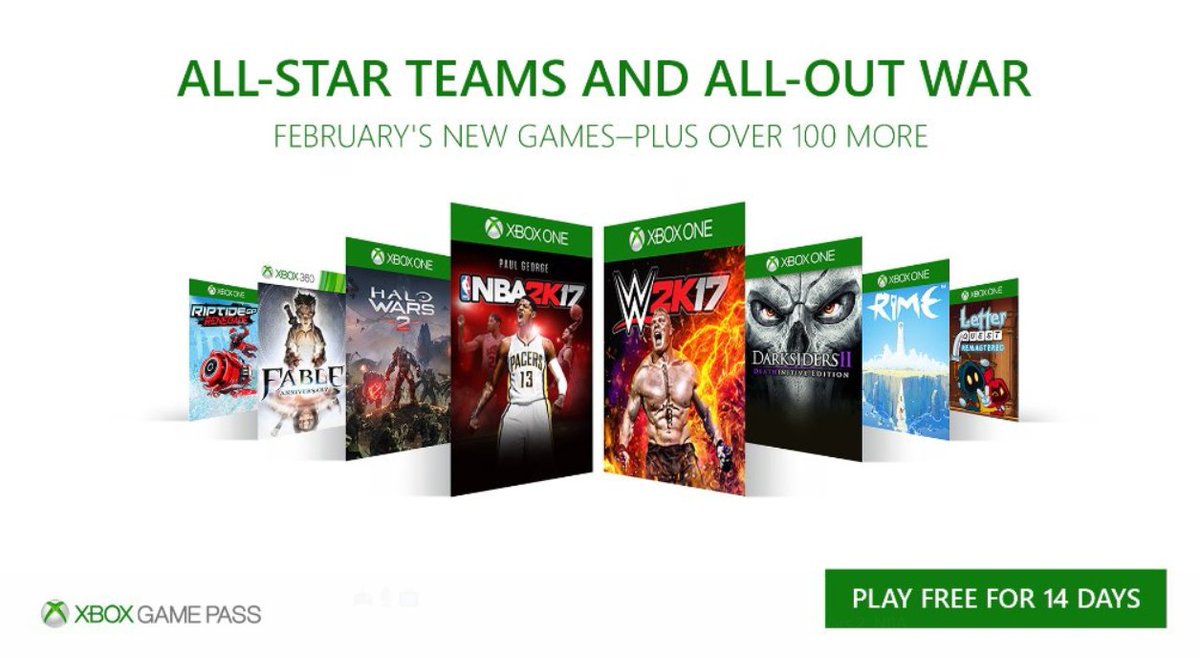 Life_is_Xbox's tweet photo. #GamePass for february: #HaloWars2 | #Rime | #Letterquest | #Darksiders | #NBA2K17 | #W2k17 | #Fable and #RiptideGP https://t.co/VCjecF8QGD
