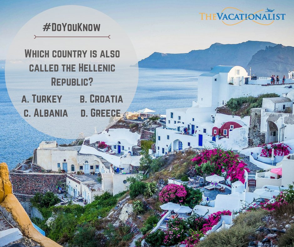 Vacationalist's tweet photo. #ContestAlert #VacaySee with #TheVacationalist It’s time to expand your mind beyond limits. This country as one of the greatest civilizations of yesteryears is also called the Hellenic Republic? Pick a choice from the options, and have a crack at our monthly bumper prize win! https://t.co/hZpGLDFljt