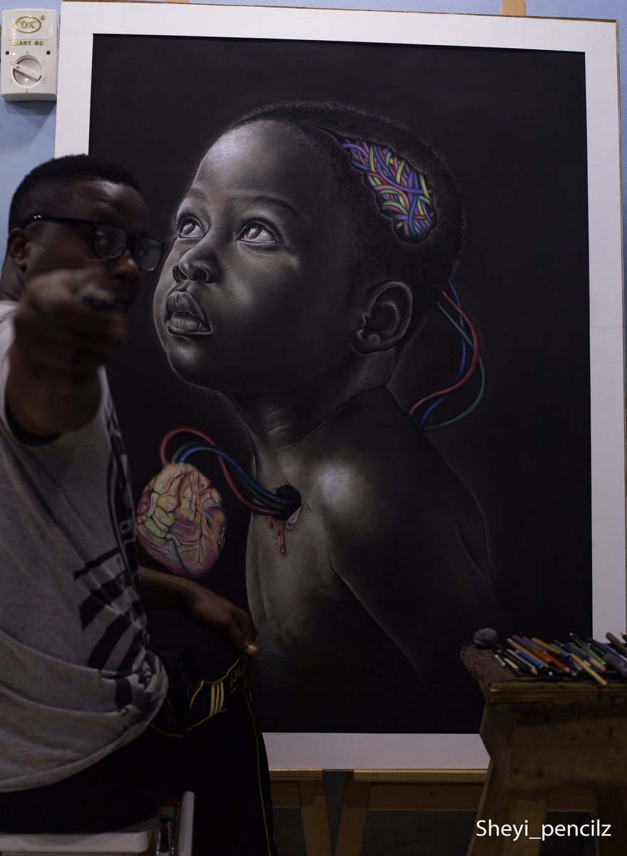Sheyi_pencilz's tweet photo. My name is Sheyi Alabi,
from Nigeria. I'm a visual artist. This drawing was made with charcoal pencils (Generals), colour pencils (Prisma) and  pastel pencils( Derwent)
on chipboard paper (archival)

Retweet please 🙈🙈🙈 https://t.co/5ViZ4WRb6H