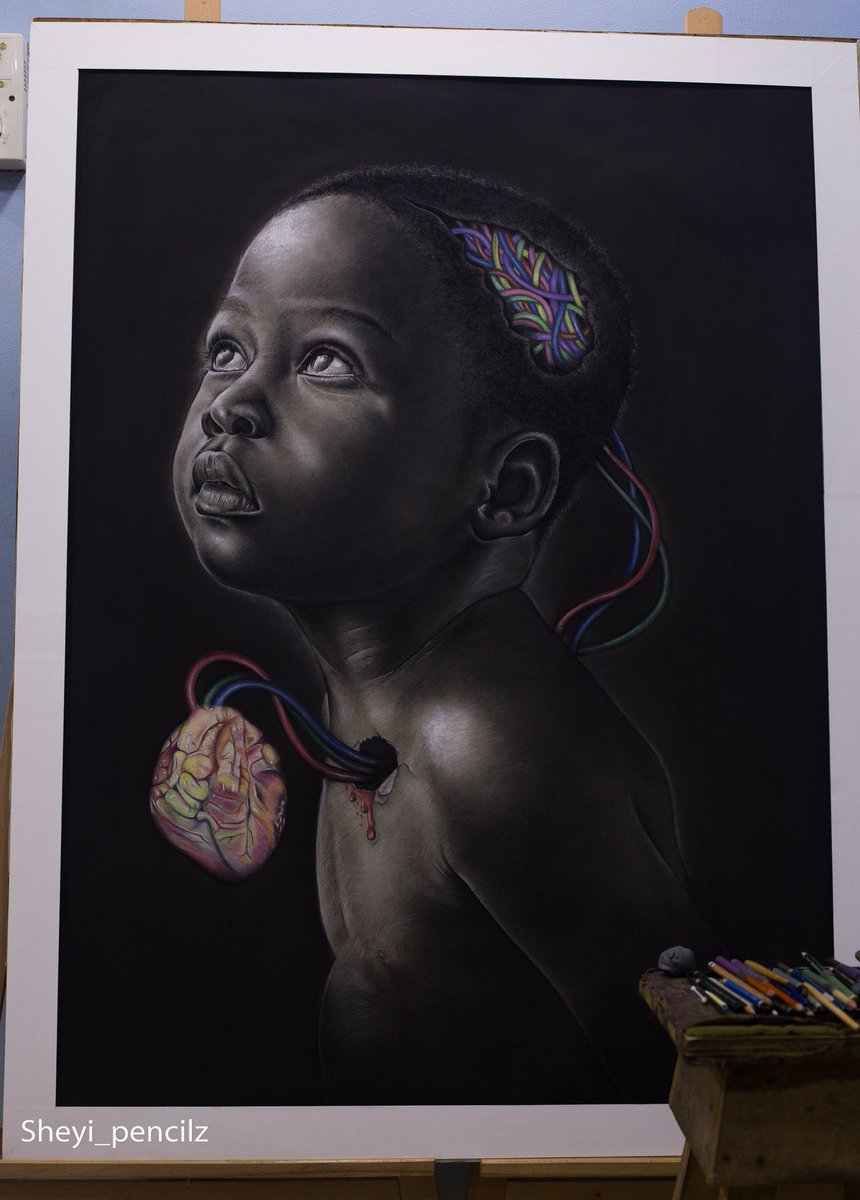 Sheyi_pencilz's tweet photo. My name is Sheyi Alabi,
from Nigeria. I'm a visual artist. This drawing was made with charcoal pencils (Generals), colour pencils (Prisma) and  pastel pencils( Derwent)
on chipboard paper (archival)

Retweet please 🙈🙈🙈 https://t.co/5ViZ4WRb6H