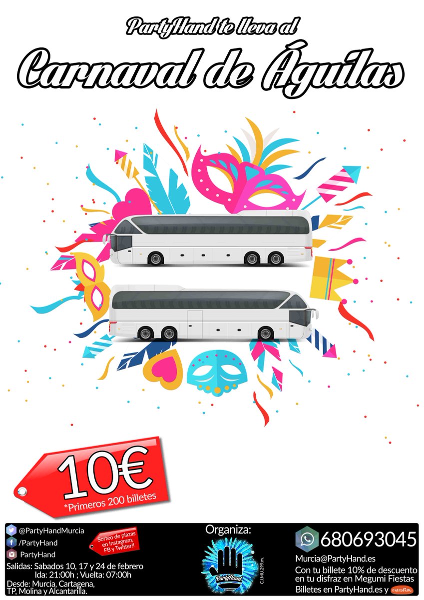 PartyHandMurcia's tweet photo. RT y me gusta en FB https://t.co/eEoCHq6PXi para participar en el #sorteo de 4 plazas para el #Carnaval de #Aguilas https://t.co/ZHfeslUxtH https://t.co/ortgFK1bfm