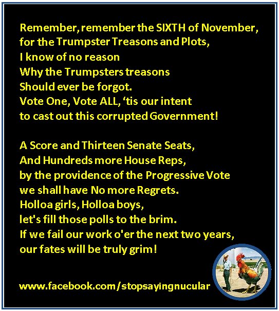 DontSayNucular's tweet photo. Remember, remember the sixth of November... #progressive #2018Elections @BernieSanders @DemSocialists https://t.co/Jfp0ERneuh