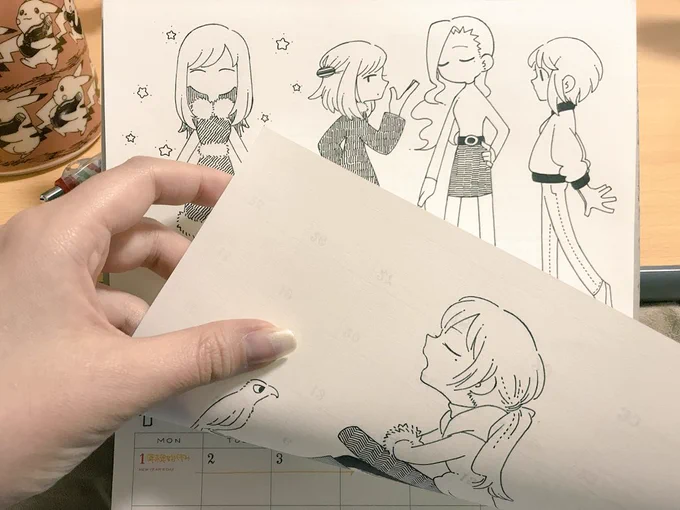 今スケブ×手帳みたいな媒体に描いてるから裏写りがすごい…… 