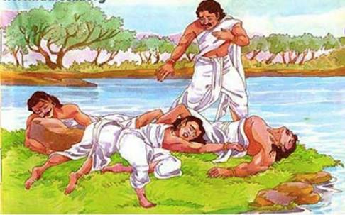 Yaksh prashna When Krishna died, the Pandavas lost interest in the world and decided to go to heaven, along with their dog and Draupadi. In some way, each of them died one by one, with only Yudhisthir remaining alive.