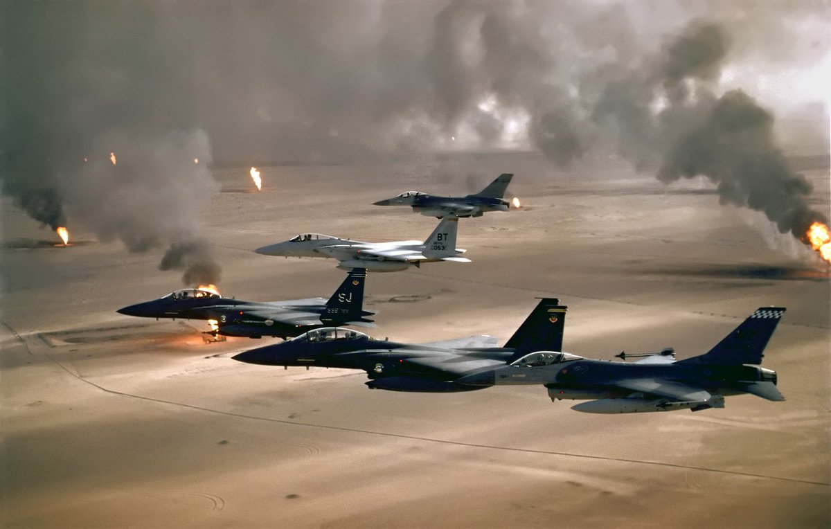 AFHF's tweet photo. 1991:War begins in the Persian Gulf. Operation Desert Shield becomes Operation Desert Storm. More than 1,200 combat sorties are flown, and 106 cruise missiles are launched against targets in Iraq and Kuwait during the first 14 hours of the operation. https://t.co/yzfWoC2BXW