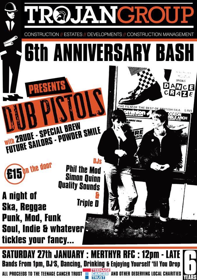 2 Rude (@2rudeska) on Twitter photo Can't wait to play with the <a href="/dubpistols/">Dub Pistols</a> again! Come see us at the <a href="/trojancml/">Trojan Construction</a> Anniversary Bash in Merthyr Tydfil RFC - just over a week to go! Tickets available on the door #2rude #ska #dubpistols Can't wait to play with the <a href="/dubpistols/">Dub Pistols</a> again! Come see us at the <a href="/trojancml/">Trojan Construction</a> Anniversary Bash in Merthyr Tydfil RFC - just over a week to go! Tickets available on the door #2rude #ska #dubpistols