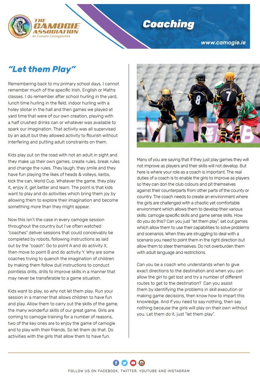 GAAmeCoaching's tweet photo. Really nice article on the importance of coaching children and just #LetThemPlay from @OfficialCamogie https://t.co/Q4XzcvCgOV