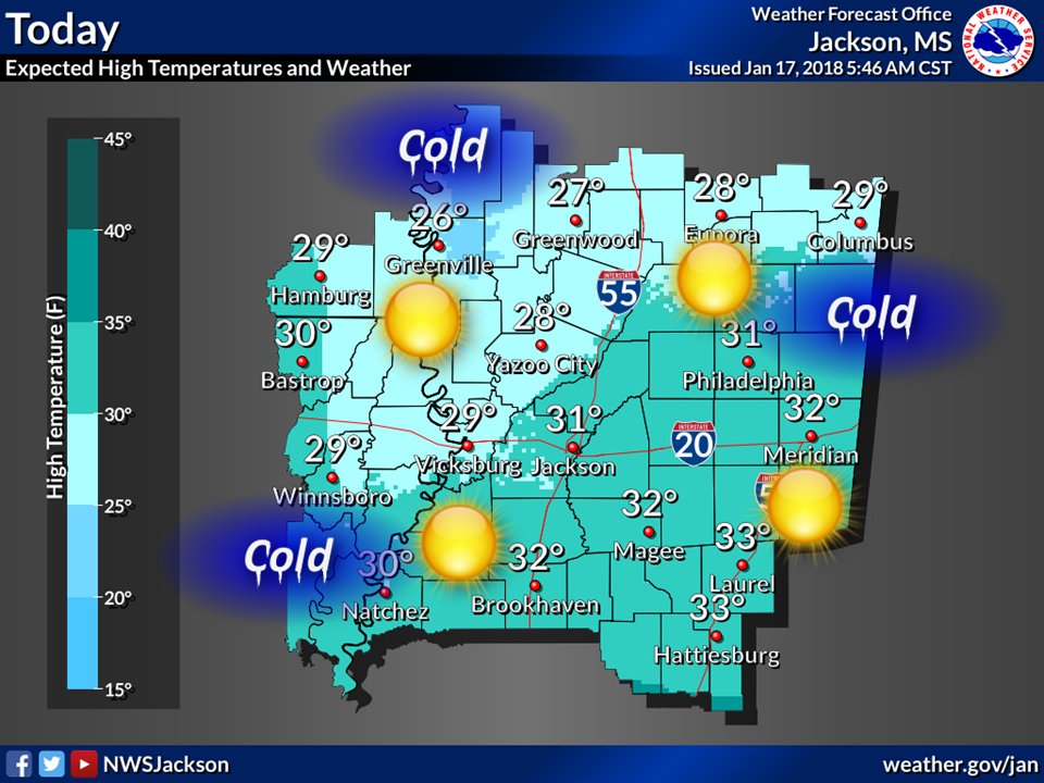 NWS Jackson MS on Twitter "Temperatures will remain very cold today