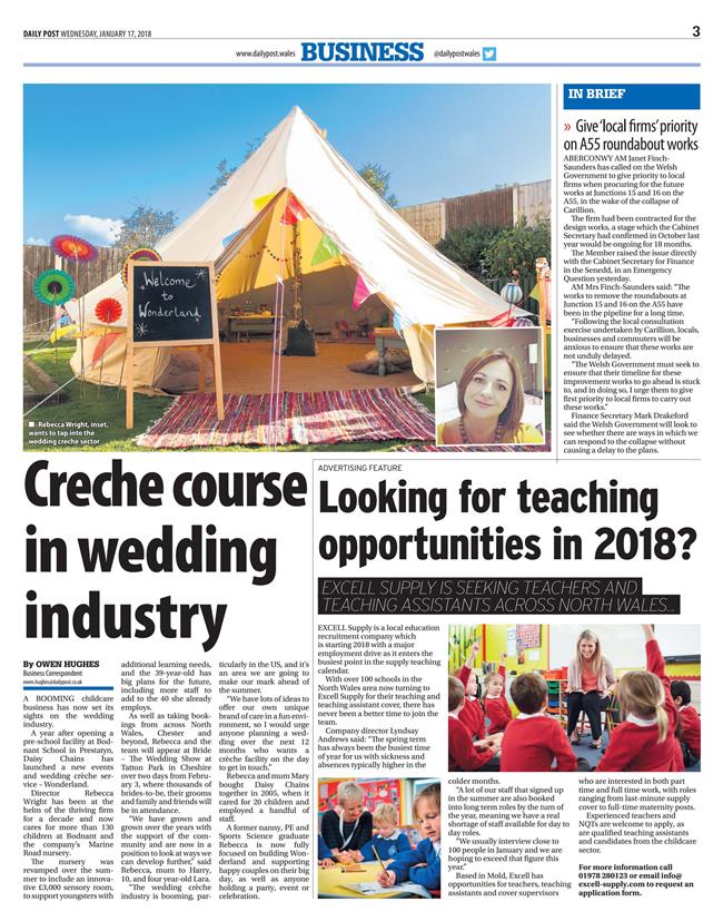 martradar's tweet photo. Well done to Team @wondercreche on the new wedding and event crèche business. Great article in @DPBusinessWales today. Congratulations https://t.co/0CKiNdFdsB