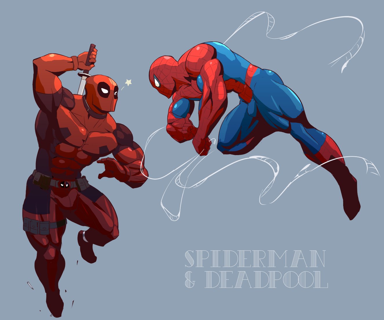 月潟ロッシ サブアカに載せたスパイダーマンイラストを仕上げました Withデッドプール T Co X5yvycct3f Twitter