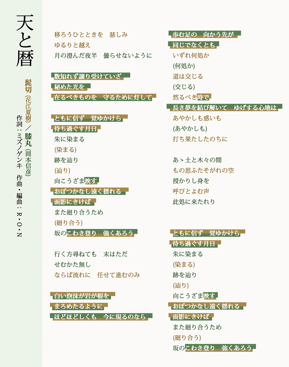刀剣乱舞 花丸 歌詠集 歌詞 パート分け Twitter