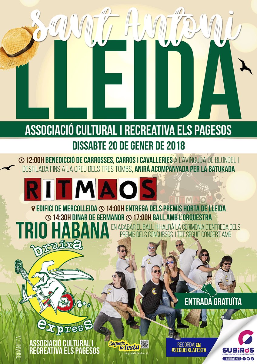 Aquest cap de setmana Festa Major de Torregrossa, Festes de Sant Antoni, Sant Sebastià i als tradicionals Quintos de Sarral! NO US LES PERDEU!!
#fmtorregrossa #quintosdesarral2018 #atope #segueixlafesta
facebook.com/SUBiROSReprese…