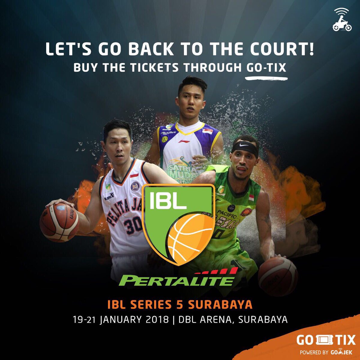 IBLindonesia's tweet photo. Indonesia Basketball League sudah memasuki seri ke 5! Datang dan saksikan langsung tanggal 19-21 Januari 2018 di DBL Arena, Surabaya. Yuk beli tiketnya cuma lewat handphone melalui @gotixindonesia!

#IBL201718  #UniteforGlory #RaiseTheBar #gotixindonesia #gojekindonesia https://t.co/lzol8qWga2