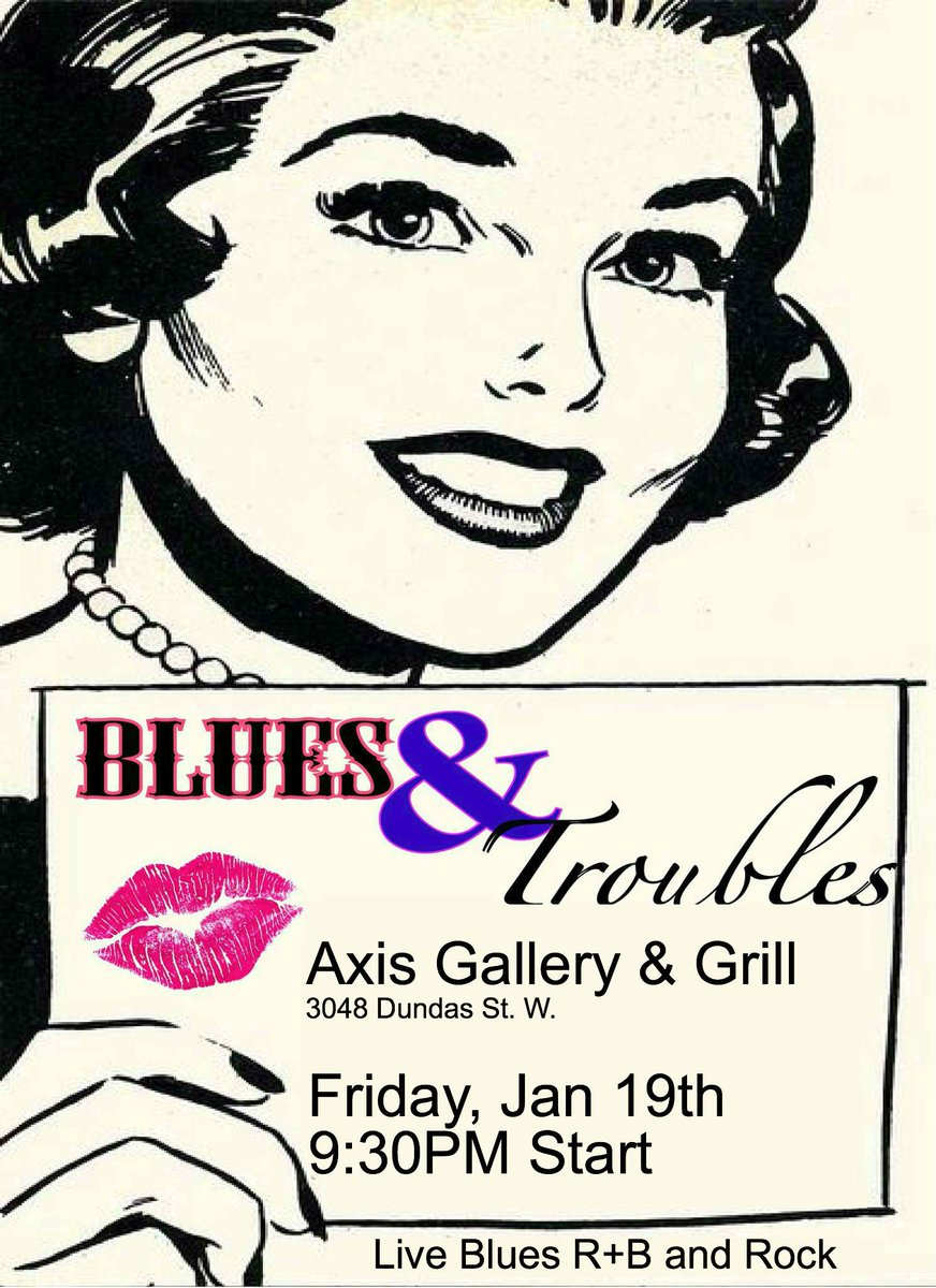 See us <a href="/AxisGrill/">Roger</a> on Fri, Jan 19! Live blues, r+b and rock 9:30 start. <a href="/TOBluesSociety/">Toronto Blues Society</a> <a href="/TorontoJunction/">The Junction BIA</a> <a href="/TorontoLIVE_/">Toronto LIVE!</a> <a href="/GrubulubMusic/">Grubulub Music</a> @livemusicTO