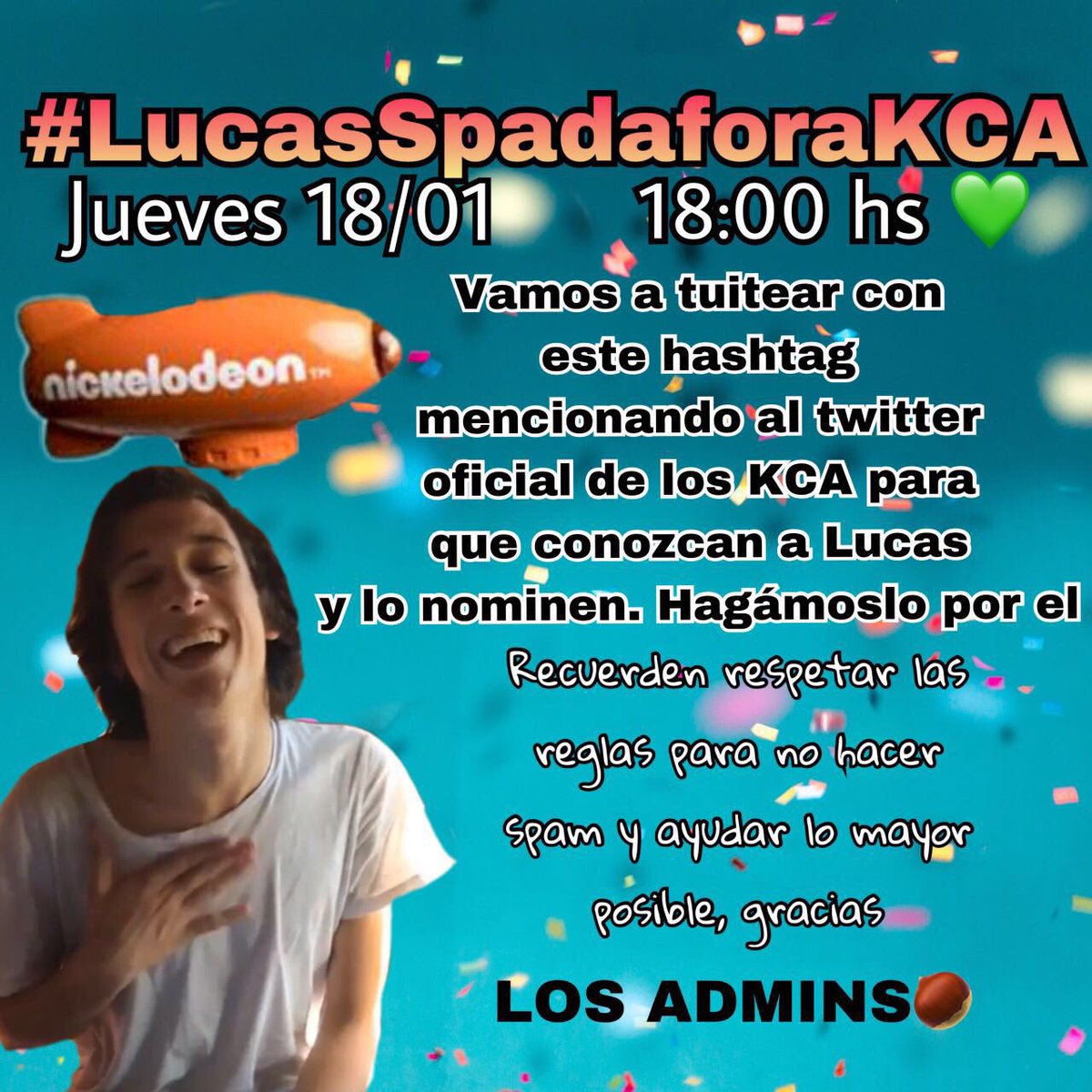 AdminsSquad's tweet image. Vamos a estar tuiteando mañana con #LucasSpadaforaKCA y mencionando a los KCA mañana a las 6❤️ por favor den rt para difundir y mañana ayuden
