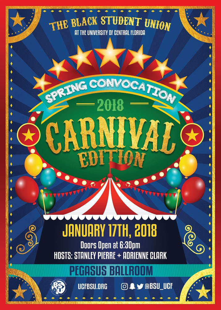 BSU_UCF's tweet photo. Come one , Come all! Venture out to the Pegasus Ballroom at 6:30 for #Convocation2k18 ! Meet your favorite Organizations in a crowd friendly carnival environment ! https://t.co/NJxl4I2208