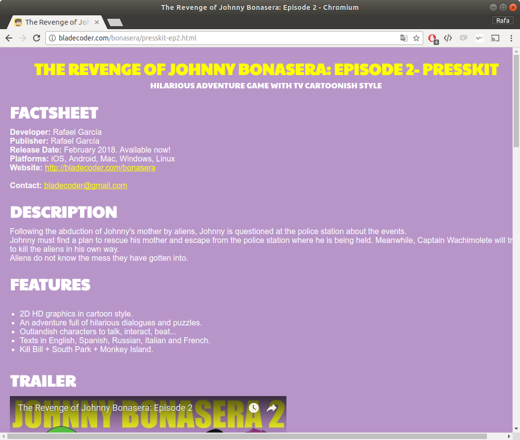 bladerafa's tweet photo. Presskit for Johnny Bonasera 2 is ready! https://t.co/hhvHB3ok7I
#indiedev #gamedev #advgame https://t.co/3bkwcVRd0K