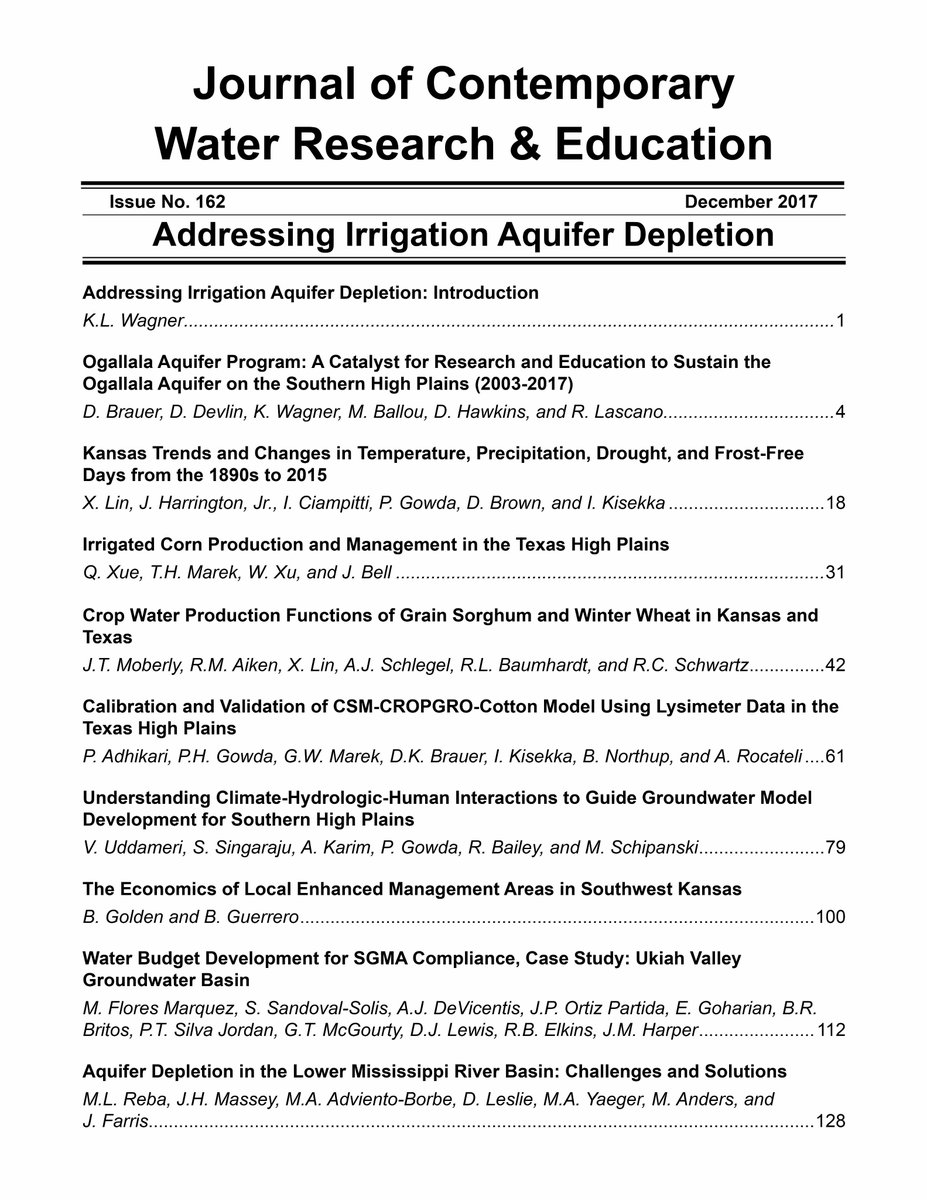 Ucowr Check Out The Latest Issue Of Journal Of Contemporary Water Research Education Addressing Irrigation Aquifer Depletion T Co 4hnkujyhyr T Co Bfoo2zugof