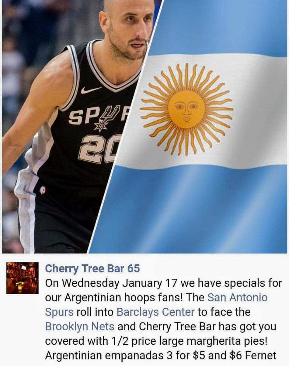 AndresPando_'s tweet photo. Un bar en Nueva York espera esta noche a los argentinos con pizza, empanadas y fernet. Lo que provoca @manuginobili incluso aunque no juegue por lesión... #NBA https://t.co/Rw0D5VI6h3
