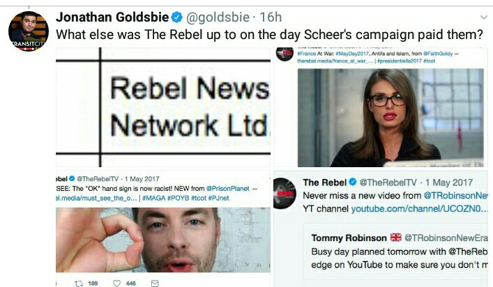 MaxKingsleyEh's tweet photo. It's confirmed that Conservative Party via @AndrewScheer contributed $ to the #racist disgrace that is Rebel "media". (Proof via @goldsbie)
#CPC is officially the #WhiteSupremacistParty.
#cpc funds #HateSpeech
Let's kick #Racists out of politics!
#Cdnpoli #CPCRebel #CPCscum https://t.co/ILHFfA3PKm