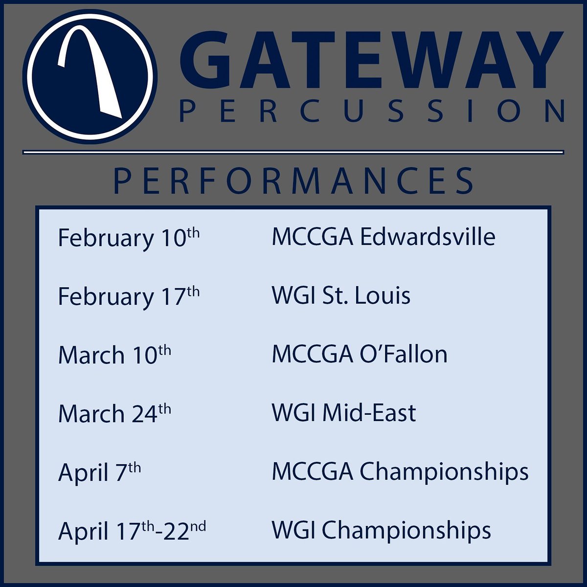 Gateway_Perc's tweet photo. We're looking forward to a fantastic 2018 season! Which competitions will we see you at?
#gatewaypercussion #Gateway2018 #wgi2018 https://t.co/be0sZMMIds