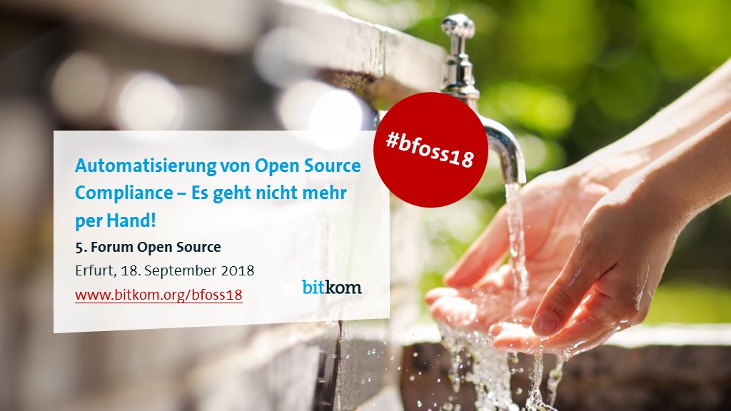 Bitkom_Software's tweet photo. Wir laden ein zum 5. Forum #OpenSource des @Bitkom am 18.9. in #Erfurt Call for Speakers und Call for Partners veröffentlicht: Automatisierung von #OpenSource #Compliance https://t.co/Tko8CtLx95 #bfoss18 https://t.co/9oypXMSPT0
