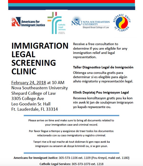 ILSA_Journal's tweet image. If you or someone you know needs immigration relief or legal representation please let them know about this event! #ImmigrationLaw#HispanicUnityofFlorida