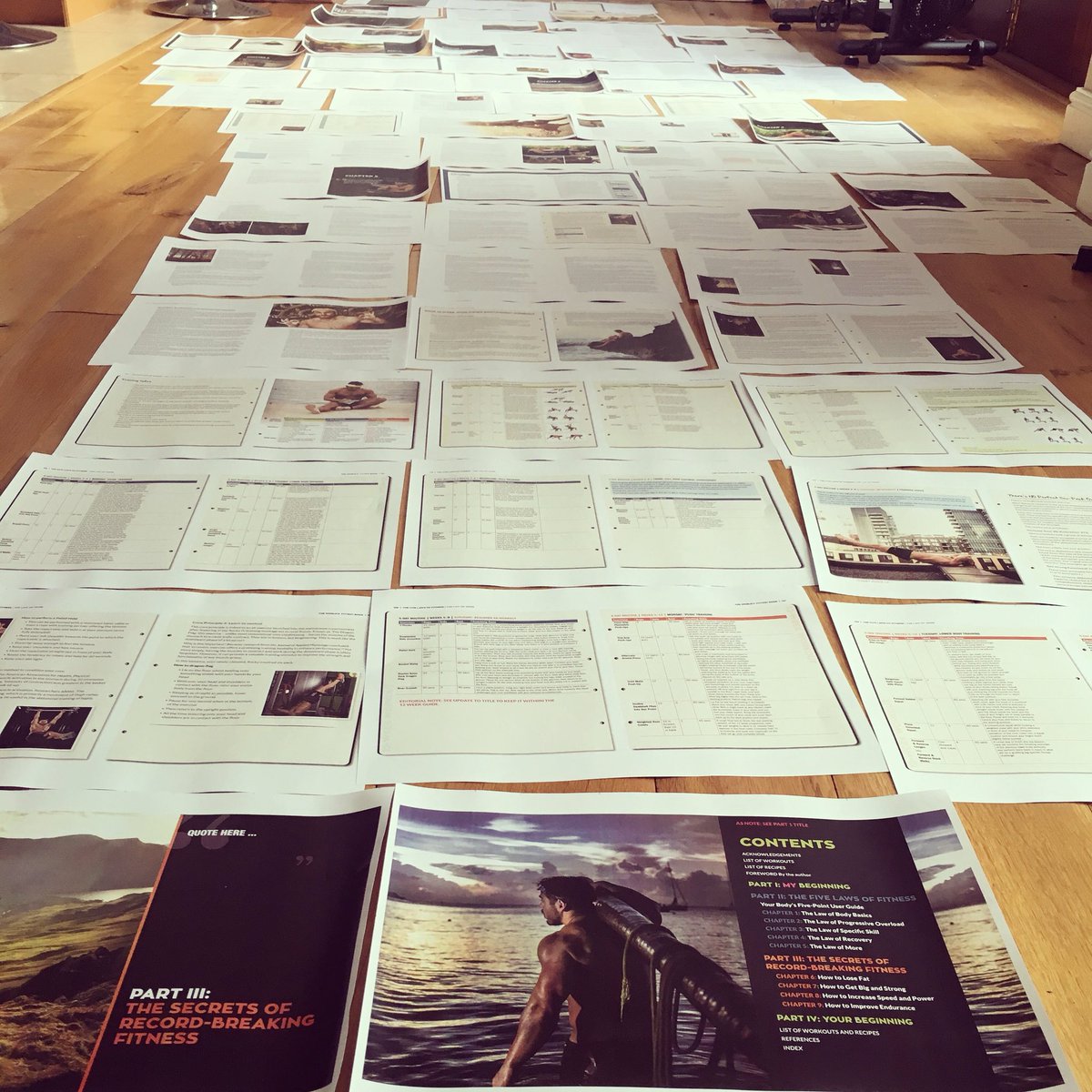 SO EXCITED! Arrived back home to a first draft of #TheWorldsFittestBook (Again) you can Pre Order yours now through the link: amzn.to/2xAQqgE to be entered into the competition! But the crazy thing is... all these pages are just 1/8 of the book 🙂 SO much more!