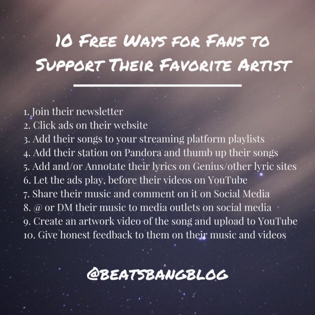 beatsbangblog's tweet photo. What are some ways you can support your favorite #artist for free? https://t.co/P3zsHcf9wC