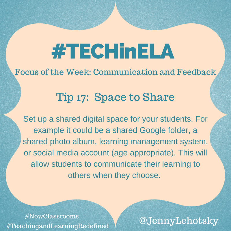 JennyLehotsky's tweet photo. Day 17: #TECHinELA Set up a digital space for student to share their creations with others.
#TeachingandLearningRedefined #Nowclassrooms #D100pride #ELAchat #edtech https://t.co/ycRnViXCEN