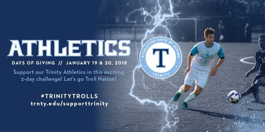 TrollsWSoccer's tweet photo. HEY YOU! Do YOU wanna help troll athletes!? YES!? Well YOU need to mark your calendars for this Friday & Saturday for the Trinity Athletics Days of Giving! YOU can make a difference for our program! ๐ช๐ฝ#SupportTrinity https://t.co/AsY8X7Ynjp